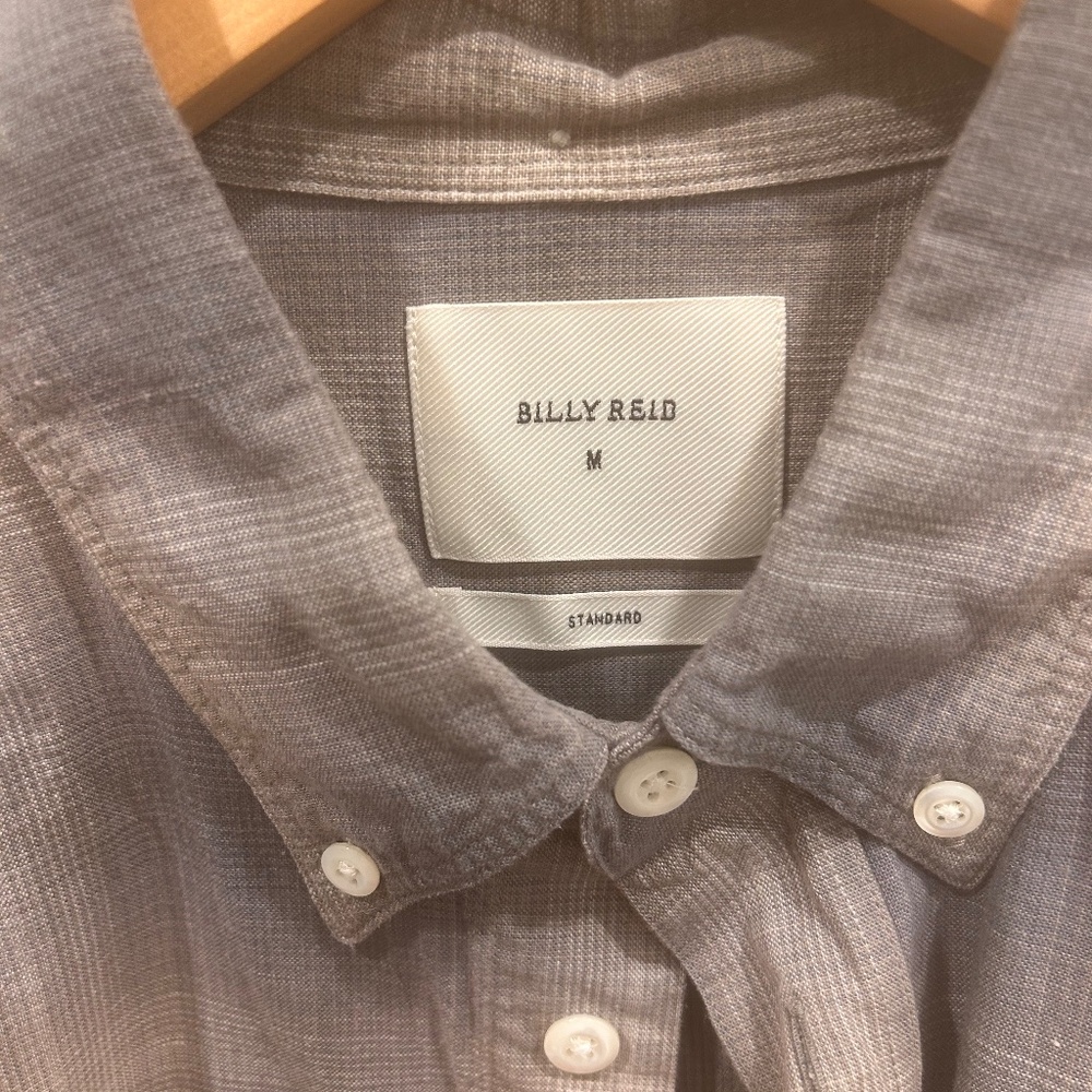 Billy Reid blue/gray plaid shirt, mens medium